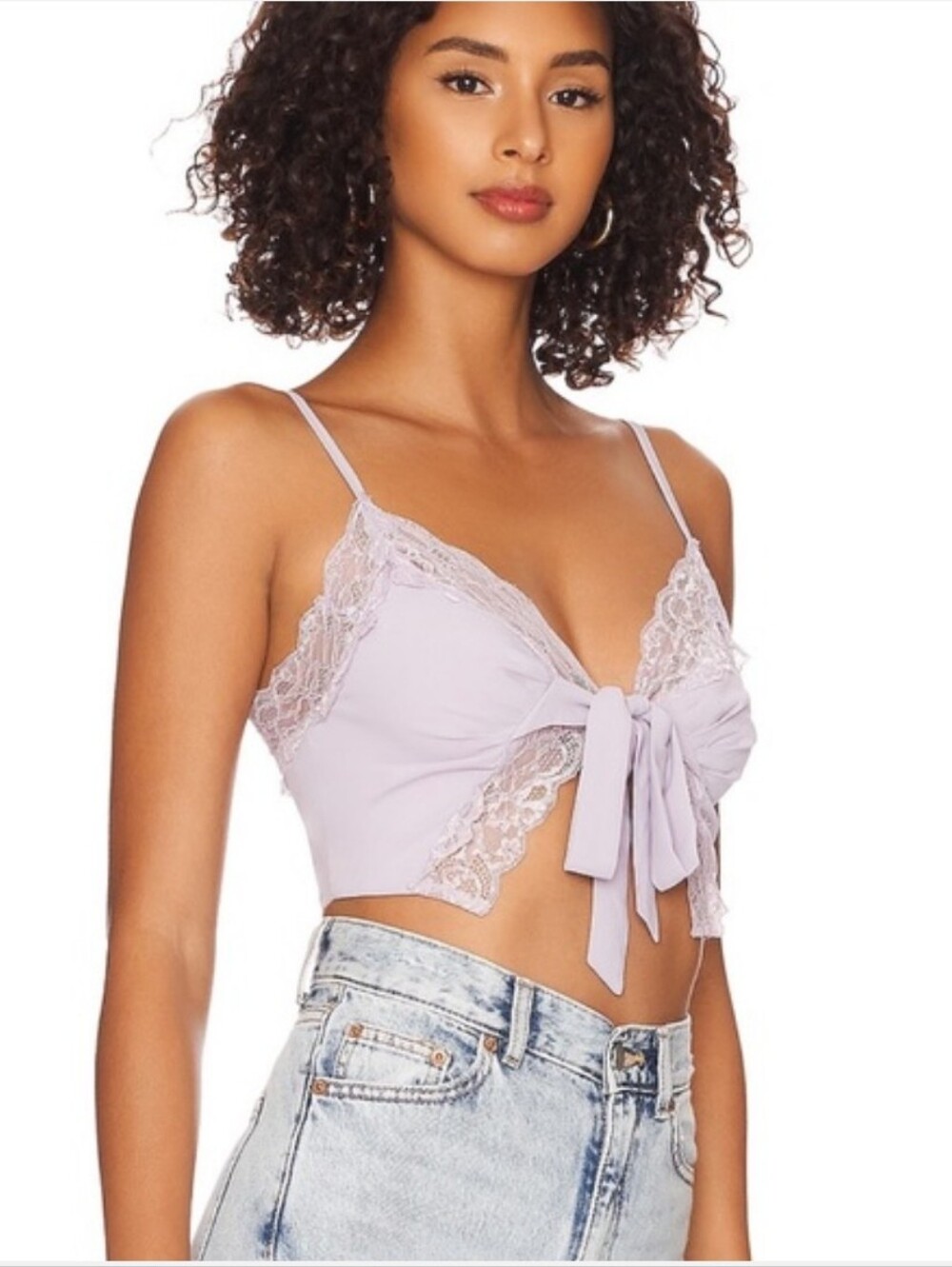 More To Come Jayden Tie Crop Top Lavender Lace Womens M Revolve